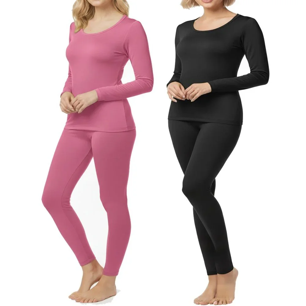 Women’s Warm Microfiber Thermal Set 2 Pack – Fleece-Soft Long Johns Top & Bottom